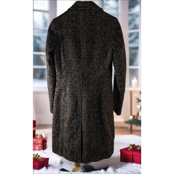 Merona Brown Black Pattern Wool Blend Long Coat Size S Corpcore Classic Cozy - Picture 2 of 5